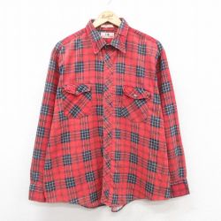 XL★古着 長袖 フランネル シャツ メンズ 90年代 90s 大きいサイズ 赤他 レッド オンブレチェック 25oct28 中古 トップス