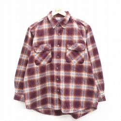 L★古着 長袖 ヘビー フランネル シャツ メンズ コットン ボタンダウン エンジ他 チェック 25oct28 中古 トップス