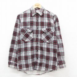 M★古着 シアーズ 長袖 ヘビー フランネル シャツ メンズ 90年代 90s USA製 グレー他 チェック 25oct28 中古 トップス