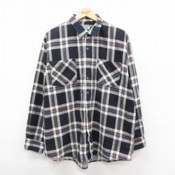 XL★古着 長袖 ヘビー フランネル シャツ メンズ 00年代 00s 大きいサイズ コットン 黒他 ブラック チェック 25oct28 中古 トップス