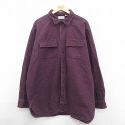 XL★古着 エルエルビーン LLBEAN 長袖 ヘビー フランネル シャツ メンズ 80年代 80s シャモアクロス 大きいサイズ ロング丈 コットン USA製 エンジ 25oct28 中古 トップス