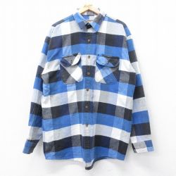 【20%OFF】XL★古着 長袖 ヘビー フランネル シャツ メンズ 00年代 00s 大きいサイズ ロング丈 青他 ブルー チェック 【spe】 25oct27 中古 トップス