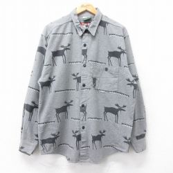 XL★古着 長袖 ヘビー フランネル シャツ メンズ 90年代 90s シカ コットン USA製 グレー他 25oct27 中古 トップス