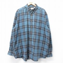 XL★古着 エルエルビーン LLBEAN 長袖 フランネル シャツ メンズ 00年代 00s 大きいサイズ ロング丈 コットン ボタンダウン 紺他 ネイビー チェック 25oct27 中古 トップス