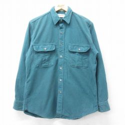L★古着 セントジョンズベイ 長袖 ヘビー フランネル シャツ メンズ 90年代 90s シャモアクロス コットン USA製 青緑 25oct27 中古 トップス