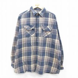 XL★古着 長袖 ヘビー フランネル シャツ メンズ 大きいサイズ コットン 紺他 ネイビー チェック 25oct29 中古 トップス