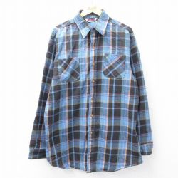 XL★古着 ビッグマック BIG MAC 長袖 ヘビー フランネル シャツ メンズ 80年代 80s 大きいサイズ ロング丈 USA製 紺他 ネイビー チェック 【spe】 25oct31 中古 トップス