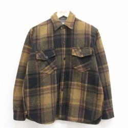 M★古着 長袖 ウール シャツ メンズ 80年代 80s イタリア製 緑 チェック 25nov12