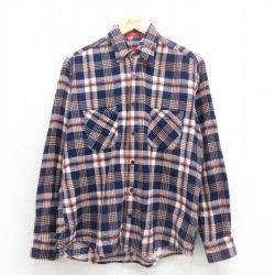L★古着 コールマン 長袖 フランネル シャツ メンズ コットン 紺 チェック 25nov12