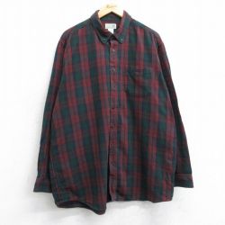 XL★古着 エルエルビーン 長袖 フランネル シャツ メンズ 00年代 00s ロング丈 コットン ボタンダウン エンジ他 チェック 25nov13