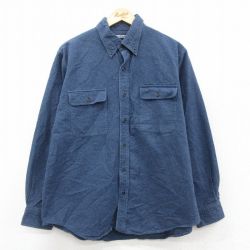 XL★古着 ランズエンド 長袖 ヘビー フランネル シャツ メンズ 00年代 00s コットン ボタンダウン 紺 25nov14