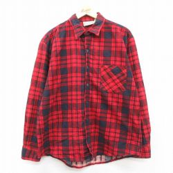 XL★古着 長袖 ヘビー フランネル シャツ メンズ 00年代 00s コットン 赤他 チェック 25nov14