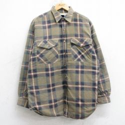 L★古着 ベーシックエディションズ 長袖 フランネル シャツ メンズ 90年代 90s ベージュ系他 チェック 内側ボア 25nov20