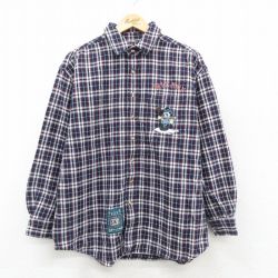 【20%OFF】XL★古着 長袖 ヘビー フランネル シャツ メンズ ディズニー ミッキー スキー 紺他 チェック 25nov20