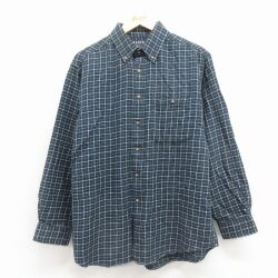 XL★古着 長袖 フランネル シャツ メンズ 00年代 00s コットン ボタンダウン 紺 チェック 25nov22
