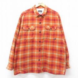 パタゴニア 00s 長袖フランネルシャツ オレンジチェック XL | 古着