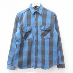 L★古着 ファイブブラザー 長袖 ヘビー フランネル シャツ メンズ 80年代 80s ボロ USA製 青他 バッファロー チェック【spe】 25nov25