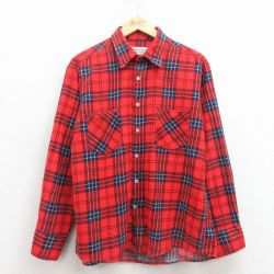 L★古着 長袖 フランネル シャツ メンズ 80年代 80s コットン 赤他 チェック 25dec06