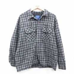 XL★古着 ペンドルトン 長袖 ウール シャツ メンズ 90年代 90s 開襟 オープンカラー グレー他 チェック 25dec08