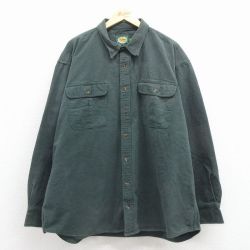 XL★古着 カベラス 長袖 ヘビー フランネル シャツ メンズ 00年代 00s 大きいサイズ ロング丈 コットン 緑 25dec08