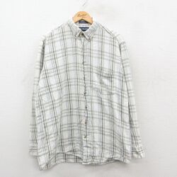 L★古着 バンヒューセン 長袖 フランネル シャツ メンズ 90年代 90s コットン ボタンダウン 白他 チェック 25dec13