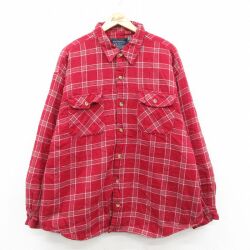 XL★古着 ベーシックエディションズ 長袖 フランネル シャツ メンズ 90年代 90s 大きいサイズ 赤他 チェック 内側キルティング 25dec13