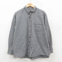 XL★古着 長袖 フランネル シャツ メンズ 90年代 90s コットン ボタンダウン 黒他 チェック 25dec13