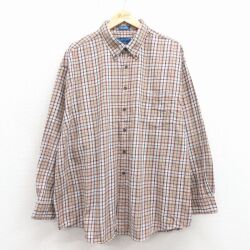 XL★古着 タウンクラフト 長袖 フランネル シャツ メンズ 90年代 90s 大きいサイズ コットン ボタンダウン ベージュ チェック 25dec15