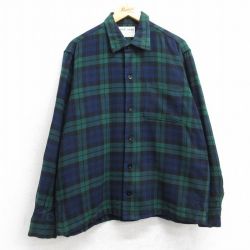 XL★古着 長袖 ウール シャツ メンズ  80年代 80s 緑他 タータン チェック ブラックウォッチ【spe】 25dec18