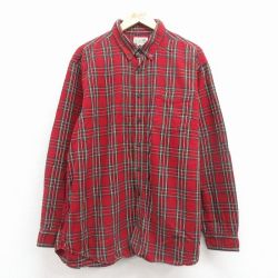 XL★古着 エルエルビーン 長袖 フランネル シャツ メンズ 00年代 00s 大きいサイズ コットン ボタンダウン 赤 タータン チェック 25dec24