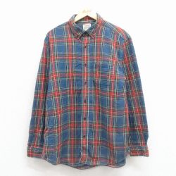 XL★古着 エルエルビーン 長袖 フランネル シャツ メンズ 00年代 00s コットン ボタンダウン 紺他 チェック 25dec24