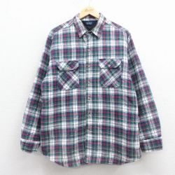XL★古着 ウールリッチ 長袖 フランネル シャツ メンズ 90年代 90s 紺 チェック 内側キルティング 26jan07