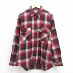 XL★古着 シアーズ 長袖 シャツ メンズ 80年代 80s エンジ他 チェック 26jan08