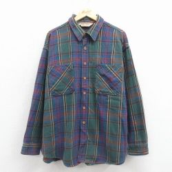 XL★古着 ビッグマック BIG MAC 長袖 ヘビー フランネル シャツ メンズ 90年代 90s 大きいサイズ コットン USA製 紺他 チェック【spe】 26jan08
