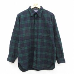 L★古着 ペンドルトン 長袖 ウール シャツ メンズ 80年代 80s USA製 緑他 タータン チェック ブラックウォッチ【spe】 26jan09