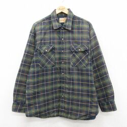 XL★古着 セントジョンズベイ 長袖 シャツ メンズ 90年代 90s 大きいサイズ 緑他 内側キルティング 26jan09