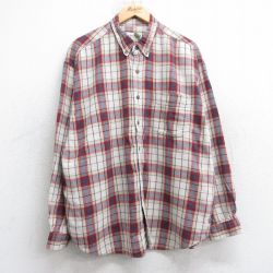 XL★古着 エディーバウアー 長袖 フランネル シャツ メンズ 00年代 00s 大きいサイズ コットン ボタンダウン ベージュ他 チェック 26jan13