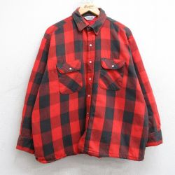 XL★古着 ファイブブラザー 長袖 ヘビー フランネル シャツ メンズ 80年代 80s 大きいサイズ コットン USA製 赤他 バッファロー チェック 内側キルティング【spe】 26jan13