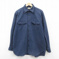 XL★古着 エルエルビーン 長袖 ヘビー フランネル シャツ メンズ 80年代 80s 大きいサイズ ロング丈 コットン USA製 濃紺 26jan15