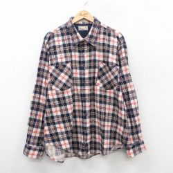 XL★古着 長袖 フランネル シャツ メンズ 90年代 90s 大きいサイズ 濃紺他 チェック 26jan15