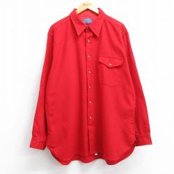 XL★古着 ペンドルトン 長袖 ウール シャツ メンズ 80年代 80s ヒジ当て 大きいサイズ ロング丈 USA製 赤 26jan16