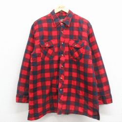 L★古着 ディッキーズ 長袖 フランネル シャツ メンズ 00年代 00s コットン 赤他 チェック 内側キルティング 26jan17