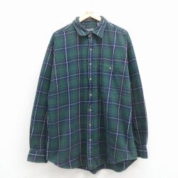 XL★古着 ランズエンド 長袖 フランネル シャツ メンズ 00年代 00s 大きいサイズ コットン 緑他 チェック 26feb02
