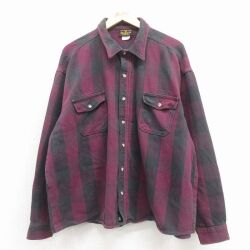 XL★古着 長袖 ヘビー フランネル シャツ メンズ 90年代 90s 大きいサイズ コットン USA製 エンジ他 ストライプ 26feb02