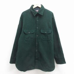 XL★古着 ジョンソン 長袖 ウール シャツ メンズ ロング丈 USA製 緑【spe】 26feb02