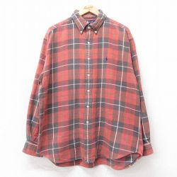 XL★古着 ラルフローレン 長袖 ブランド ヘビー フランネル シャツ 90年代 90s ワンポイントロゴ BLAIRE 大きいサイズ コットン ボタンダウン 茶系他 チェック【spe】 26feb04