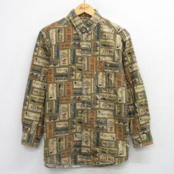 XL★古着 ウールリッチ 長袖 ヘビー フランネル シャツ メンズ OUTDOOR 釣り 総柄 コットン ボタンダウン 緑他 26feb04
