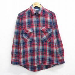 L★古着 長袖 ウール シャツ メンズ 90年代 90s 赤他 チェック 26feb04