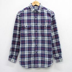 L★古着 アメリカンイーグル 長袖 ヘビー フランネル シャツ メンズ 90年代 90s 紺他 チェック 26feb04