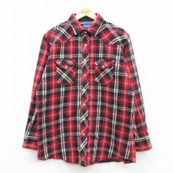XL★古着 ラングラー 長袖 ウエスタン ヘビー フランネル シャツ メンズ コットン 赤他 チェック 26feb07
